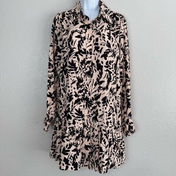 NWT H&M pink black floral print button front long sleeve shirt dress XS - Picture 3 of 12